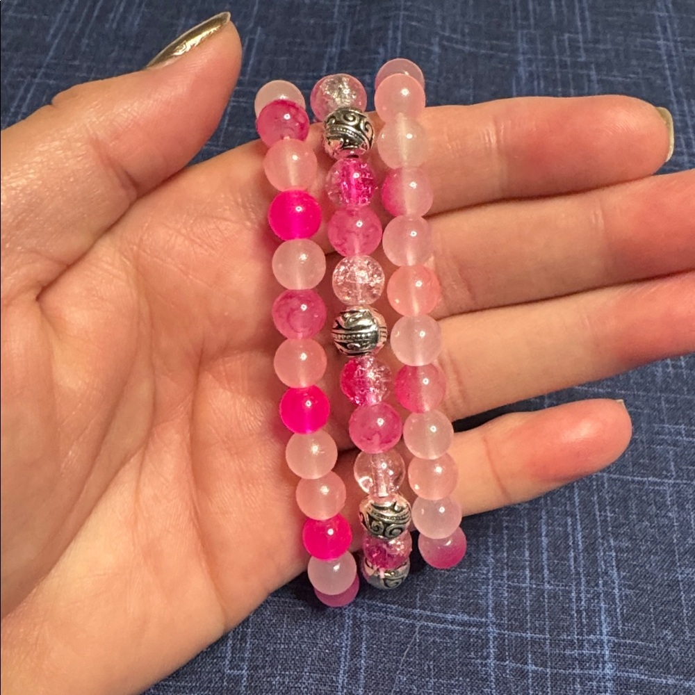 Pink Glass Beaded Bracelet Set